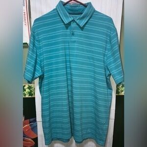 🦜Under Armour Loose Fit Turquoise Striped Golf Polo